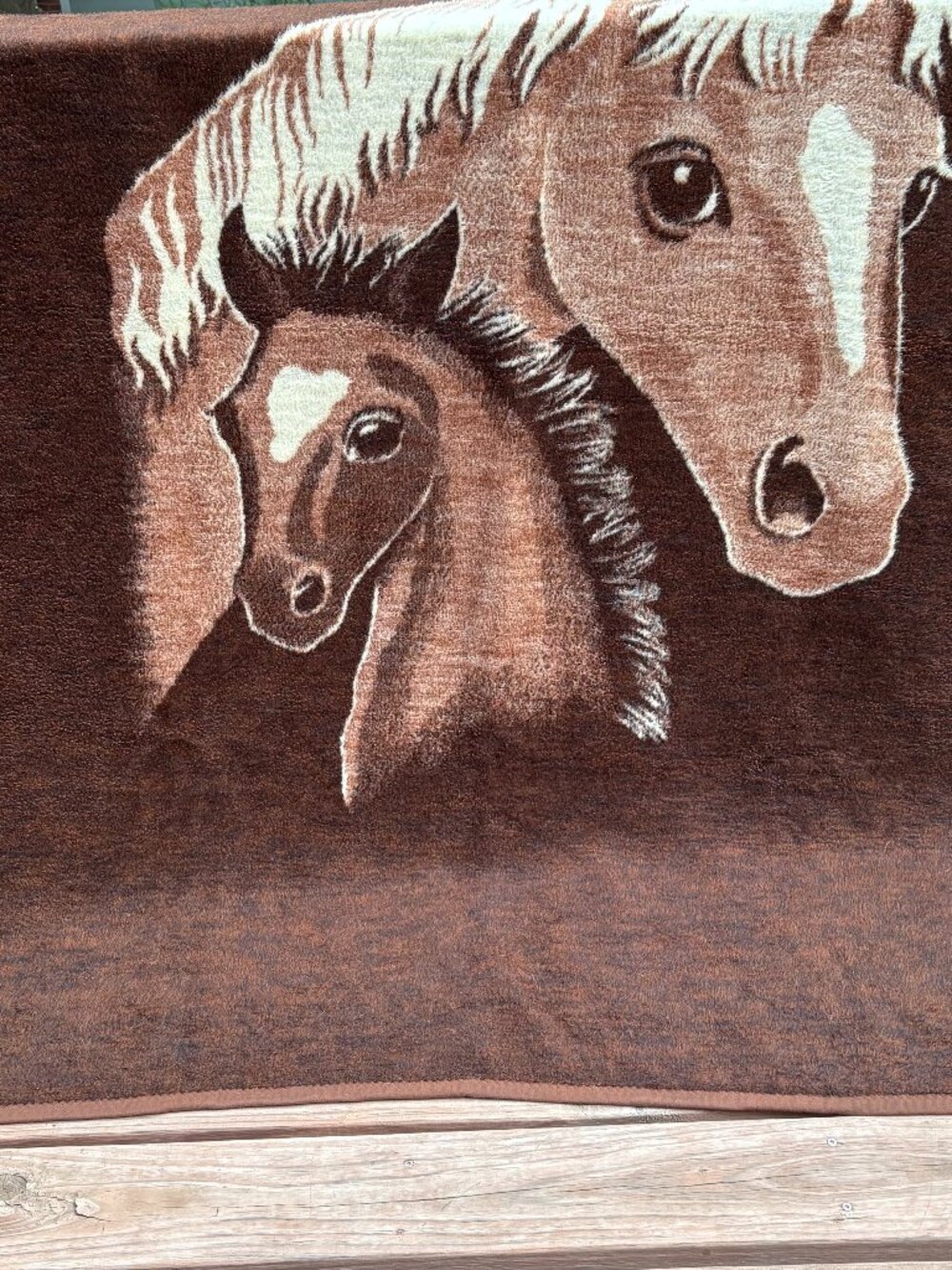 Vintage Biederlack horse foal mare reversible acrylic throw blanket READ